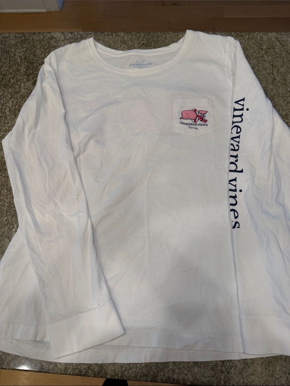 Vineyard Vines Long Sleeve Tee with Pink Pocket Whale and FL Whale On Back